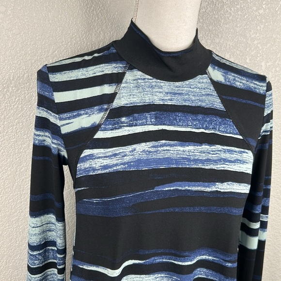 BCBGeneration Blue Striped Mock Neck Long Sleeve Fit & Flare Dress Size XXS - Picture 2 of 6